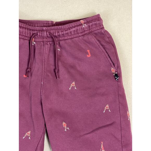 Jordan Essentials Pants Mens M Burgundy All Over Print Tapered Jogger Sweatpants - Picture 2 of 15